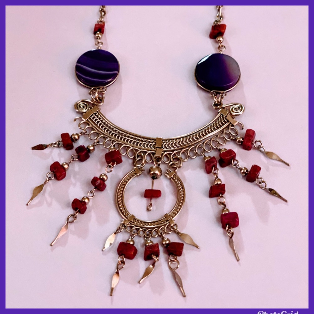 Antique Deep Stone Sash Necklace